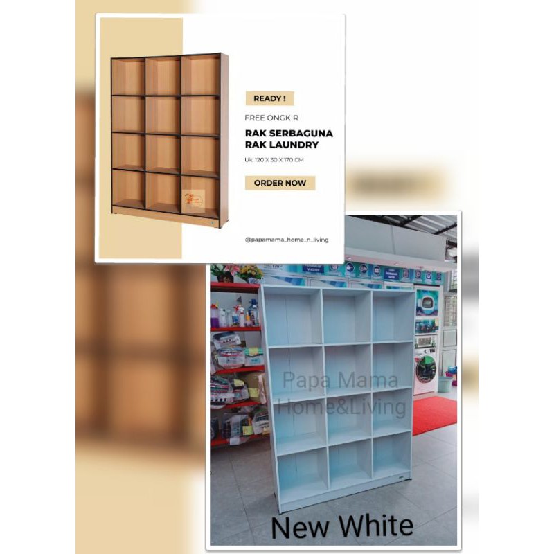 Rak Serbaguna Warna putih - Rak Display - Rak Laundry - Rak buku 3x4 susun - Medan