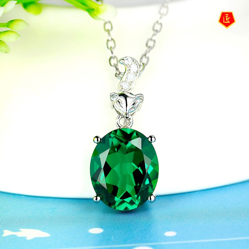 [Ready Stock]Temperament Green Crystal Diamond Fox Pendant Lucky Pendant