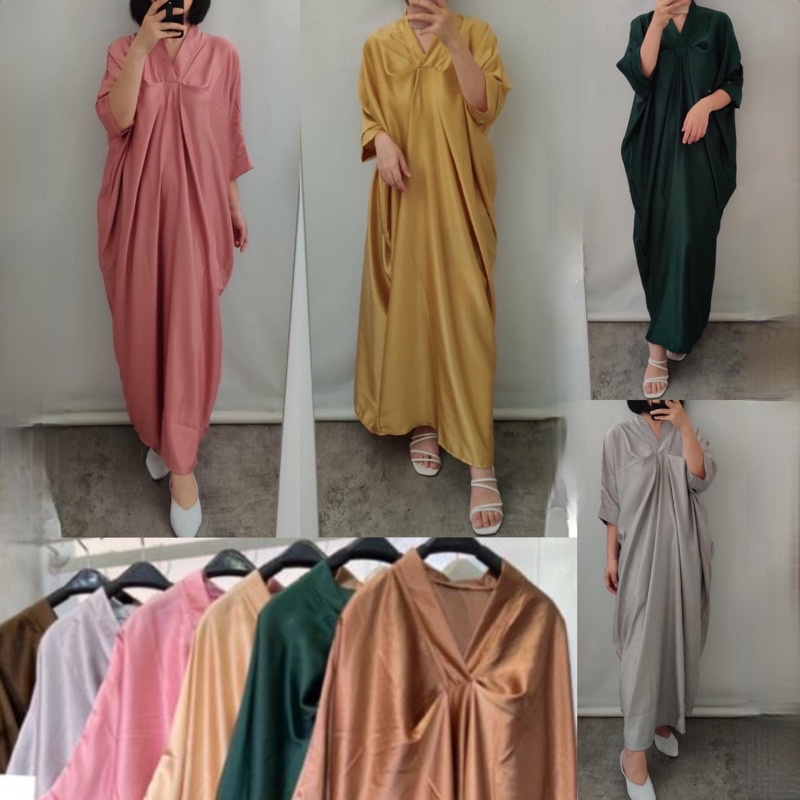 SILKY KAFTAN // Basic Kaftan Dress Bahan Satin Silk Import Hijab Nonhijab // PREMIUM Kaftan Satin Si