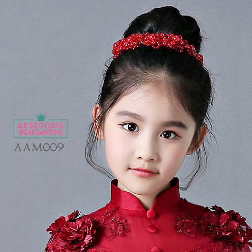 [BISA COD] AKSESORIS RAMBUT HIASAN SANGGUL HEADPIECE ANAK MUTIARA MERAH AAM009