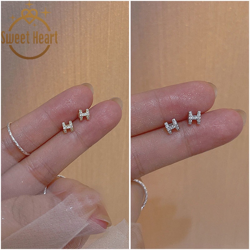 Anting Sterling Silver 925 Bentuk Huruf H Mini Untuk Wanita