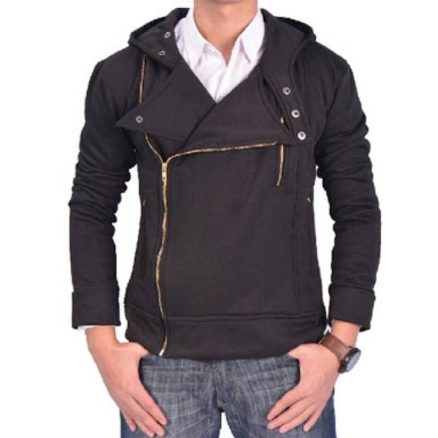 JAKET PRIA MULTIZIPPER BLACK Resleting Kuning Emas - Hitam Cowok Touring Motor Santai