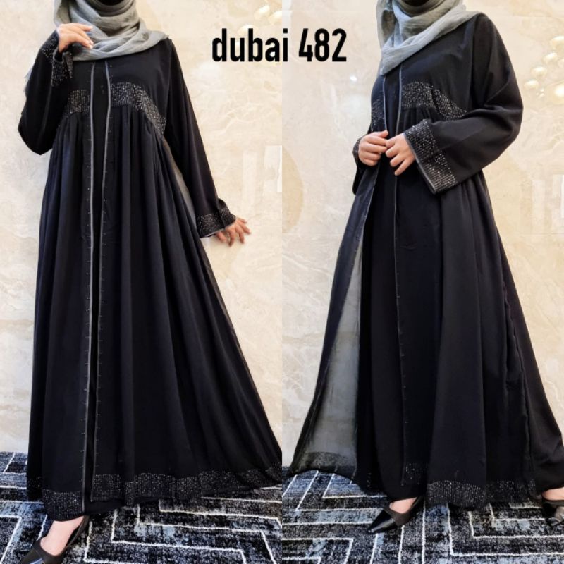 Abaya Hitam Turkey Gamis Dress Maxi Arab Saudi Bordir Dubai 482