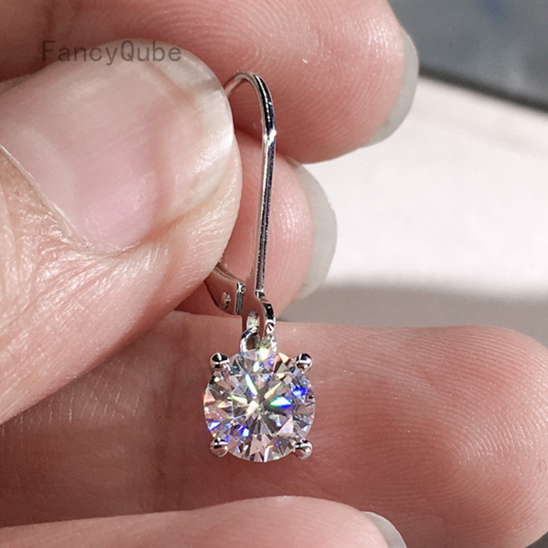 Anting Tusuk Gantung  Aksen Batu Cubic Zirconia 8Mm untuk Wanita