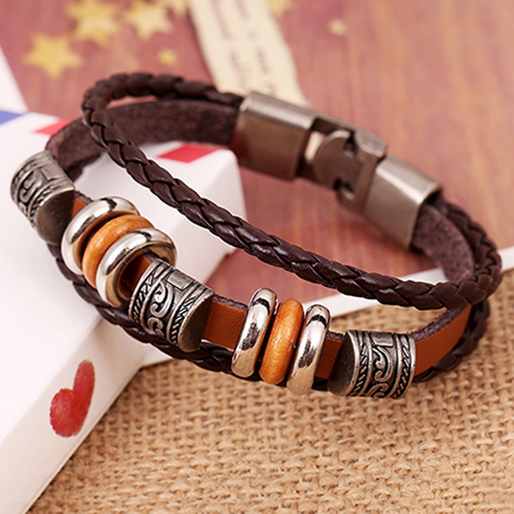 Hu Hu Hu Hu Hu Alat Bantu Pasang Kacamata♡ Gelang Bangle Retro Punk Kulit Imitasi Multilayer Aksen Manikmanik Bunga Untuk Priawanita