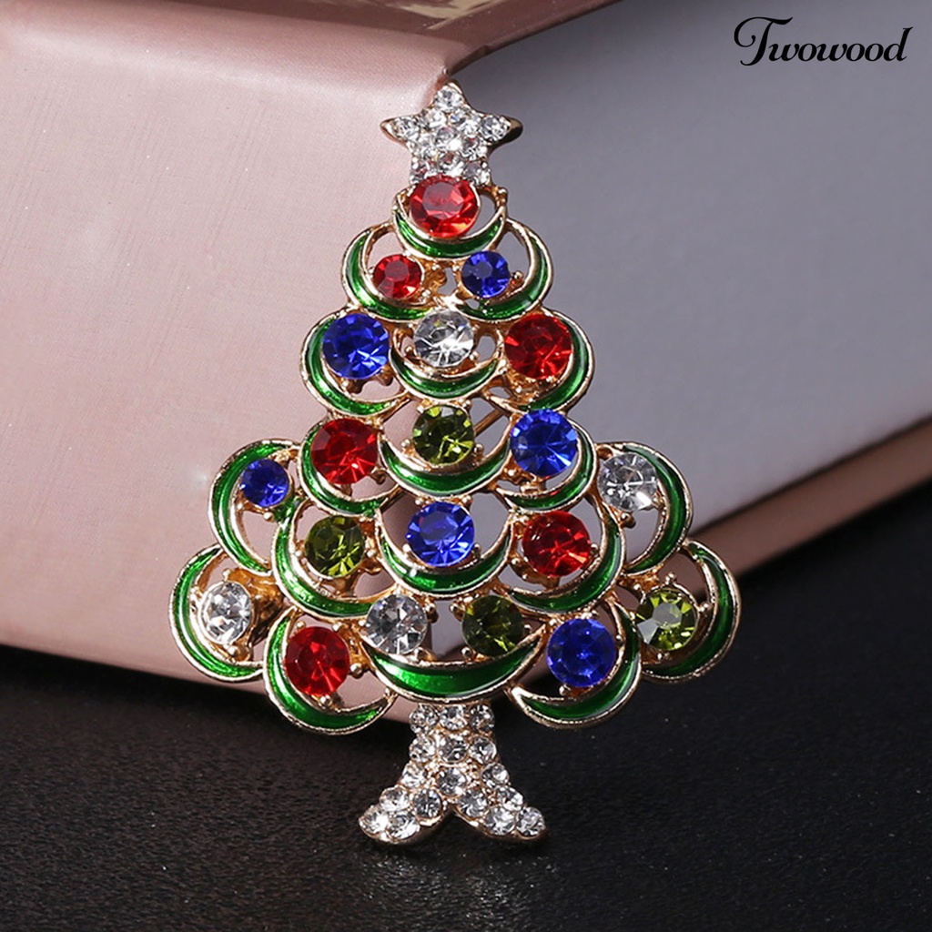 Twowood Christmas Tree Shaped Brooch Colorful Alloy Long Term Wearing Brooch Pin for Shirt