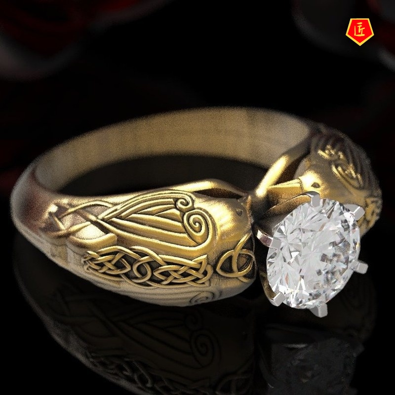 [Ready Stock]Creative Crow Totem Diamond Gold Ring