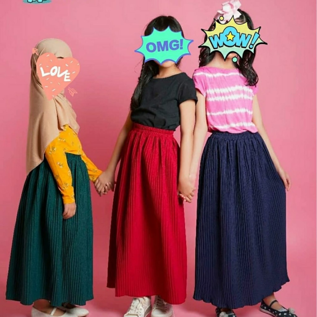 ROK PLISKET ANAK POMPOM ALL SIZE UMUR 4-11 TAHUN