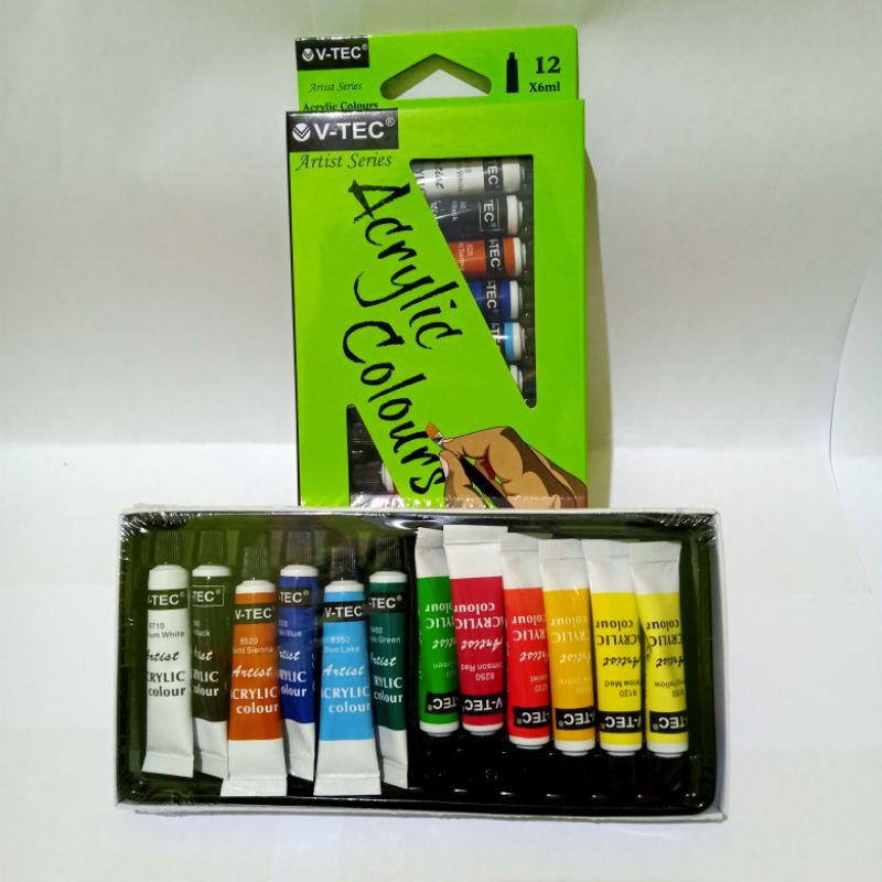 

Adawaat SATU SET ( 12 WARNA x 6 ML ) Cat Acrilyc Cat Akrilik Cat Acrylic V-Tec 6 ML 12 Warna