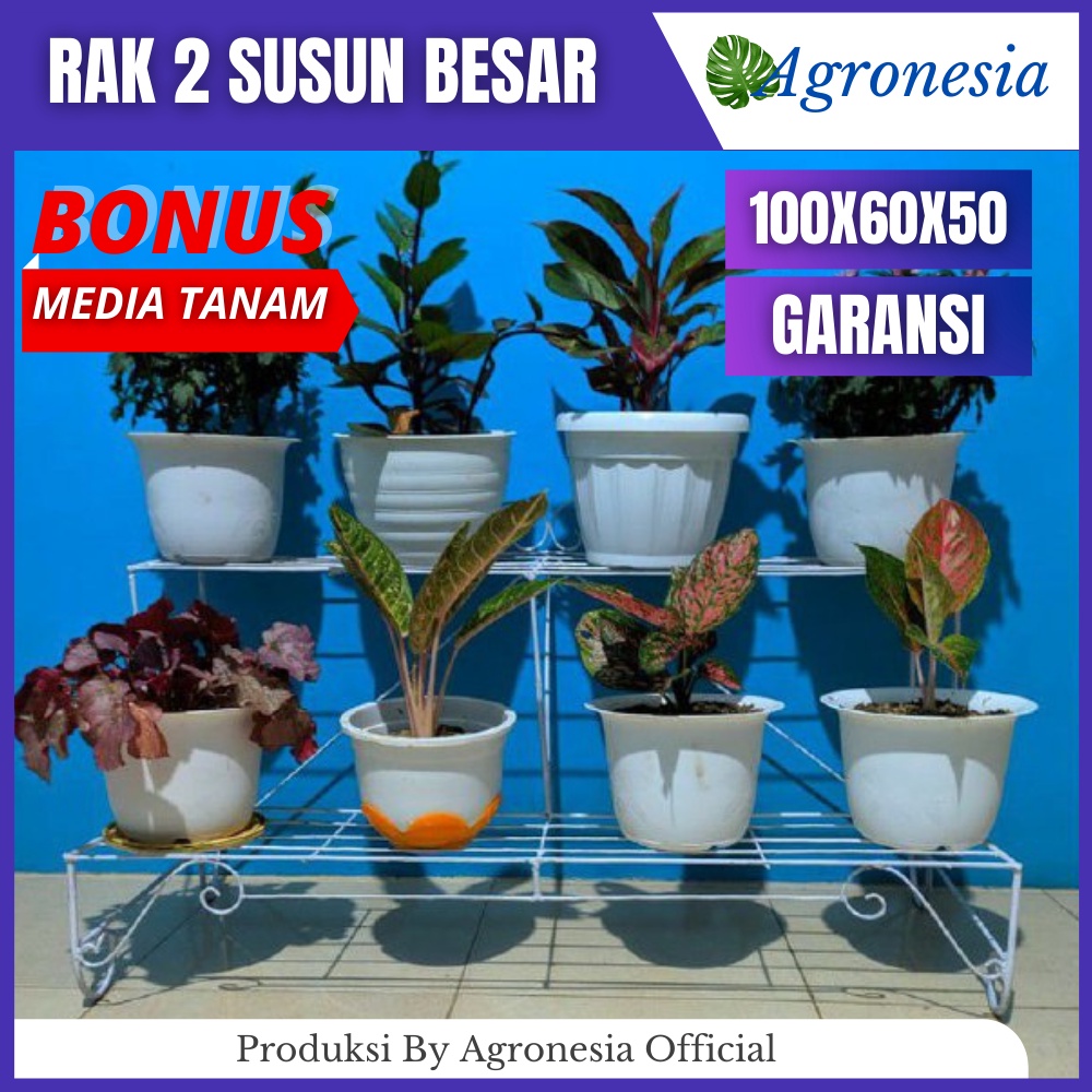 Rak Taman Tempat Pot Bunga Besi Tanaman hias bunga susun minimalis 2 tingkat Agronesia