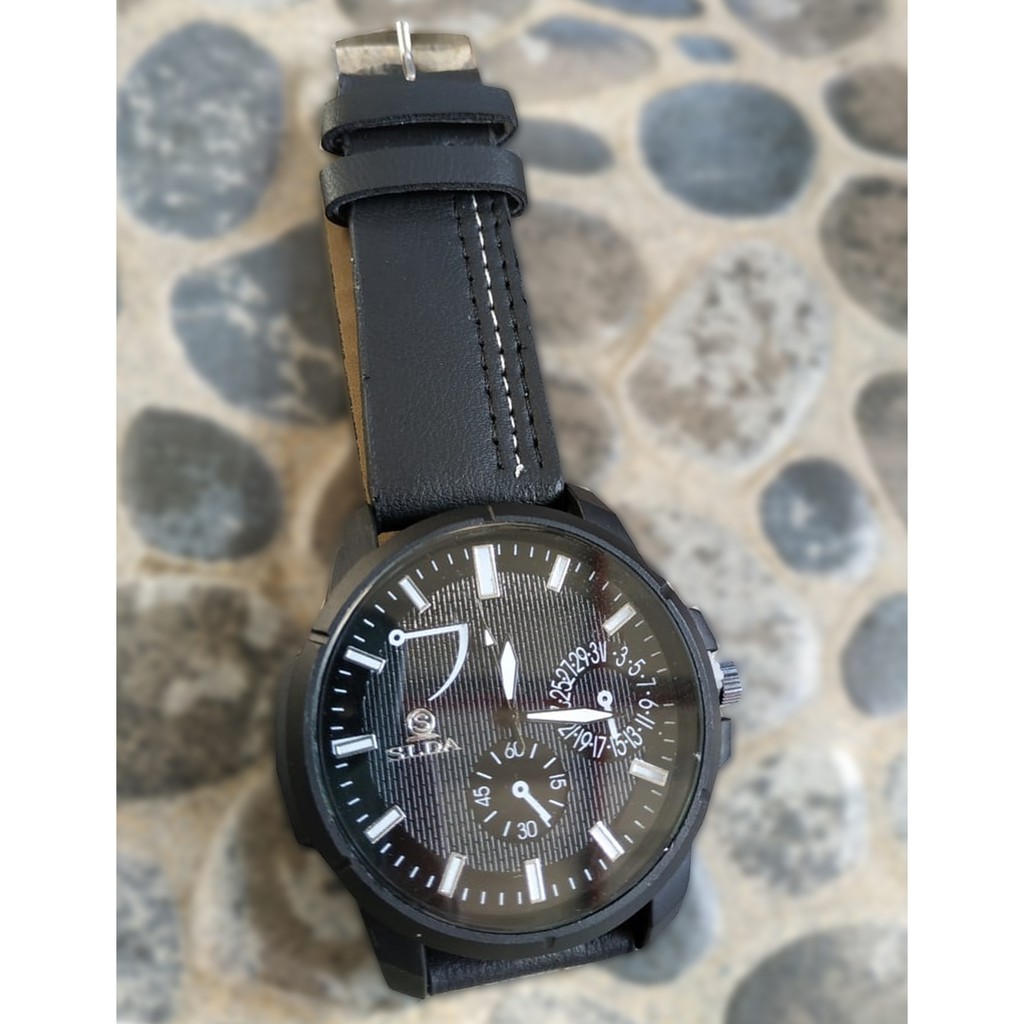 Jam Tangan Pria Garis Pinggir Modis Tali Kulit QUARTZ  &amp; Kasual Formal Mewah Pria Olahraga Kedap Air