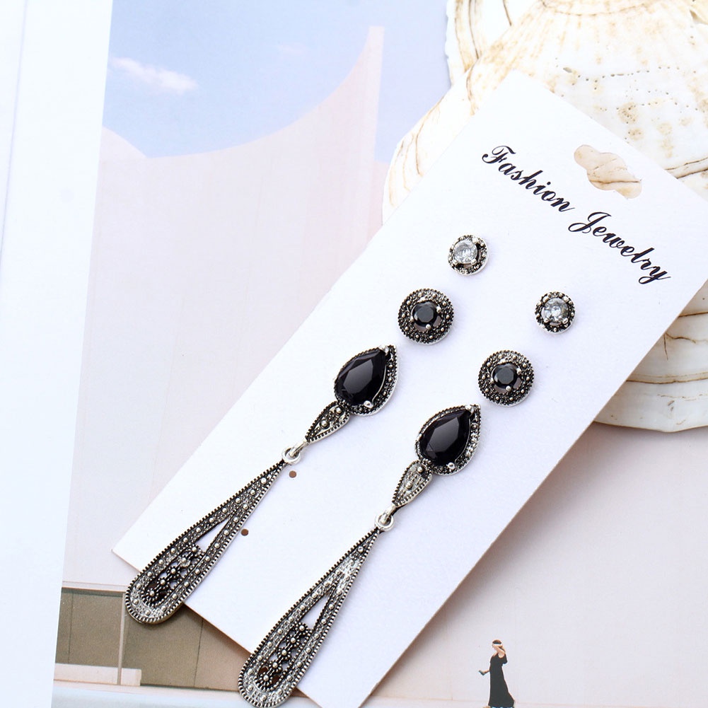 Set 4 Pasang Anting Stud Cubic Zirconia Bentuk Bulat Gaya Bohemian Untuk Wanita