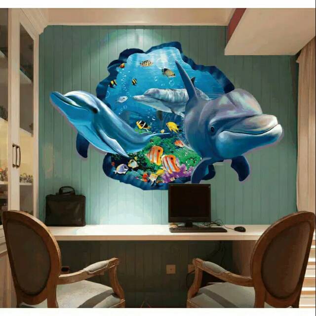 Wall Sticker 3D Dolphin Stiker 3D