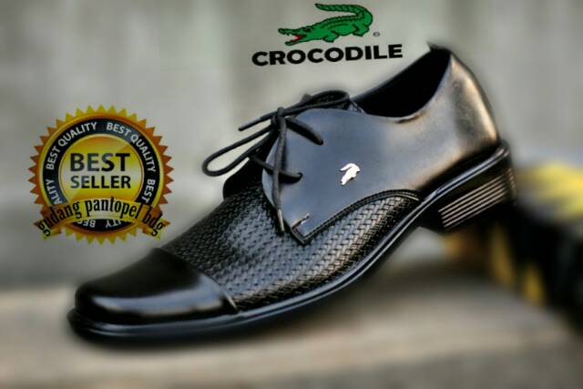 Top Seller☆ Sepatu Pantofel Kulit Crocodile Pria Murah Pendek Formal Kerja Kantor Hitam