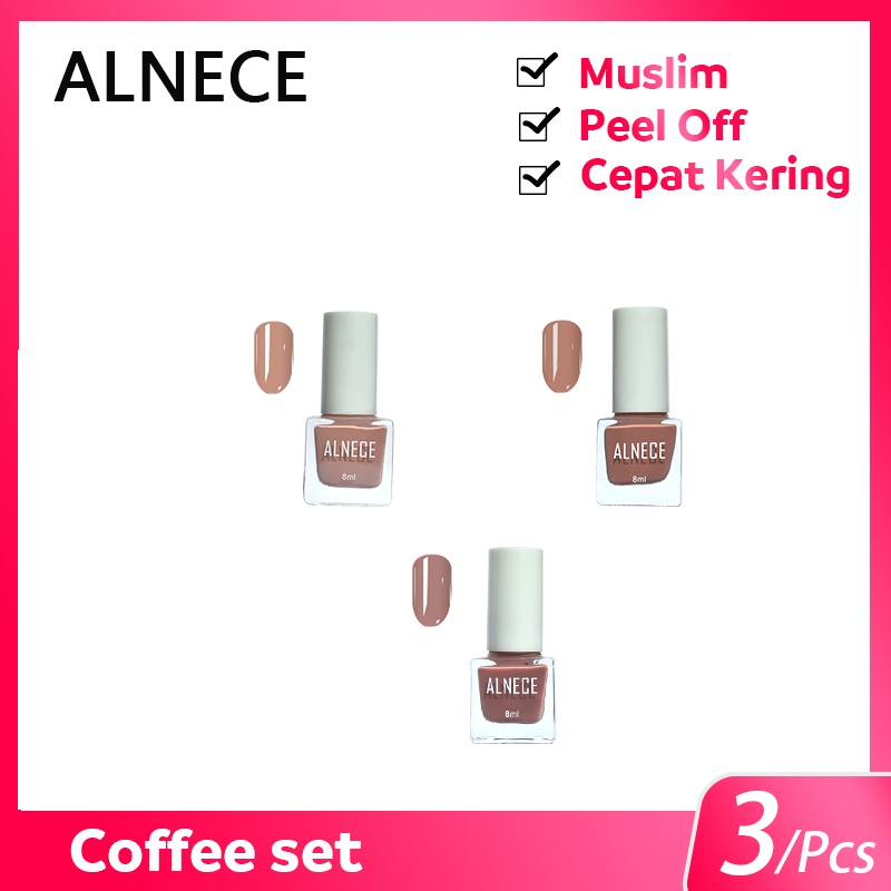 （COD）ALNECE 【Bisa Sholat✔️】 3 Buah Set Kutek Ready Color/Kutek Peel off/Kutek Halal/Kutek Implora