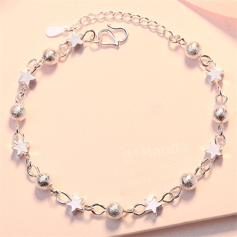 Fashion Laminated Small Hollow Plum Blossom 925 Silver-plated Handmade Hand Ornaments Frosted Bead Sweet Heart Jewelry