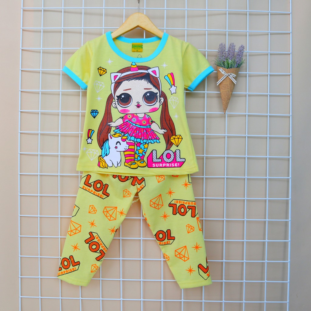 KJ Motif Boneka Kuncir / Setelan Baju Celana Piyama Anak / Bayi Perempuan  Usia 2 - 8 tahun