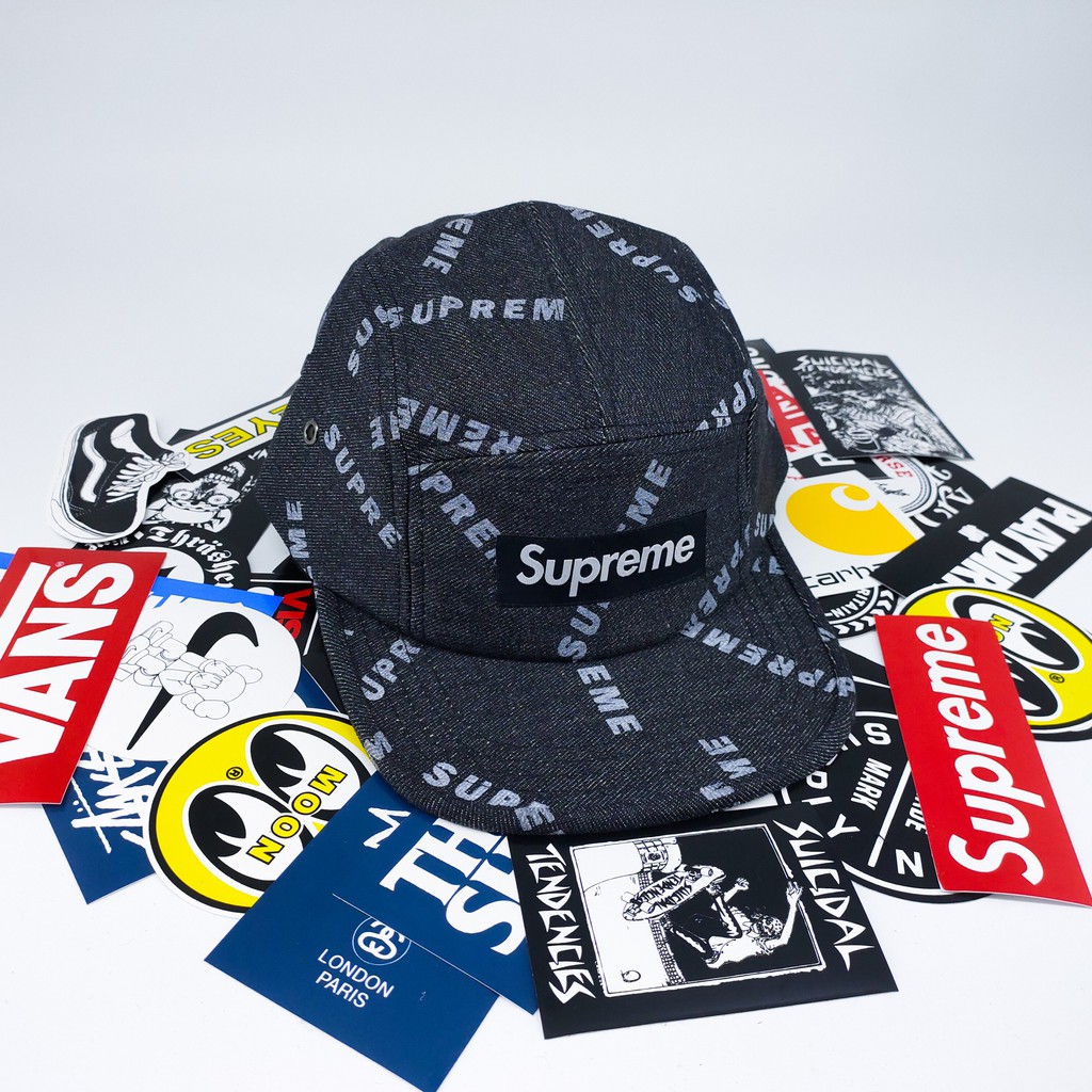 Topi 5 Panel Supreme Box Hitam Full Print Edition