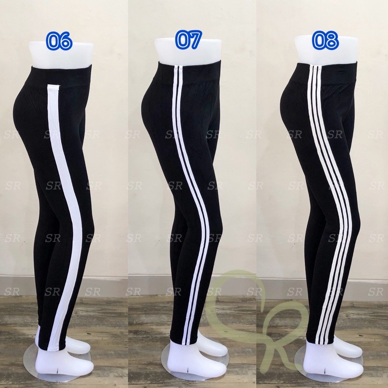 Celana Legging List Putih Pita Import Fashion Wanita Katun Jumbo