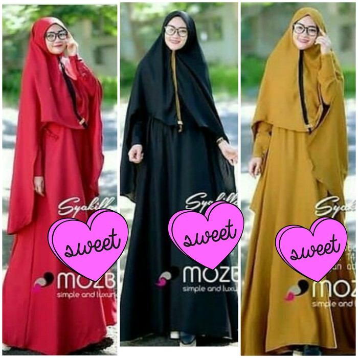 pakaian Gaun muslim ibu islami Baju muslim adsyakila syari set gamis jilbab maxy dress khimar hijab