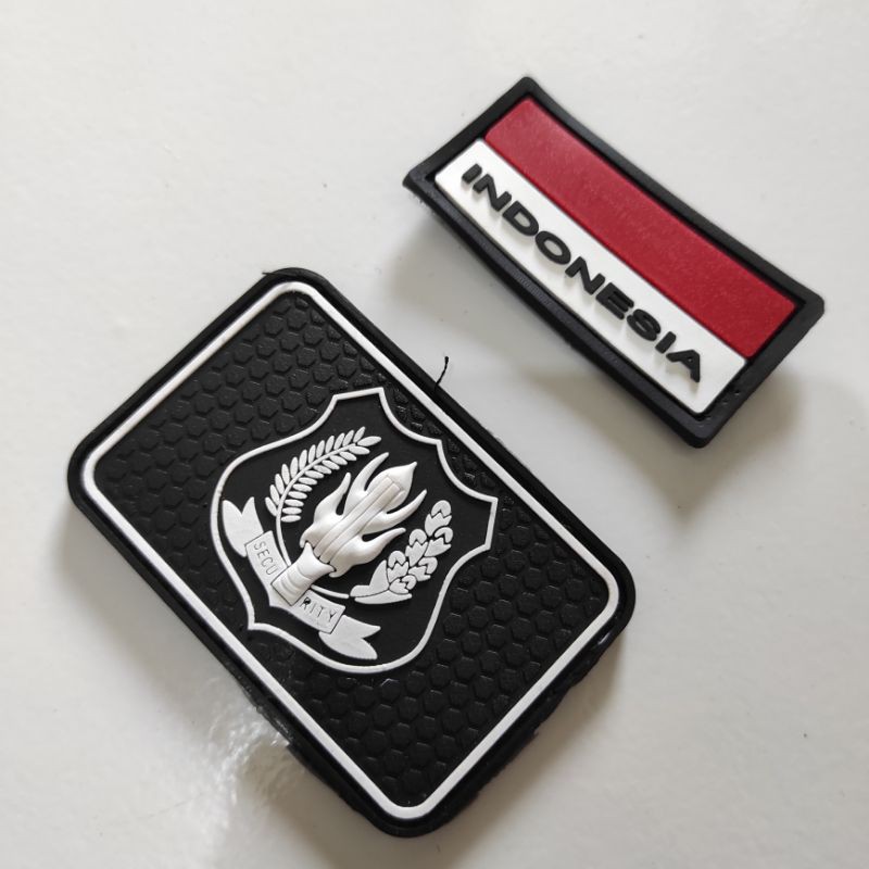 PATCH RUBBER LOGO SECURITY 3D TIMBUL+BENDERA KECIL/TEMPELAN KARET EMBLEM VELCRO SATPAM