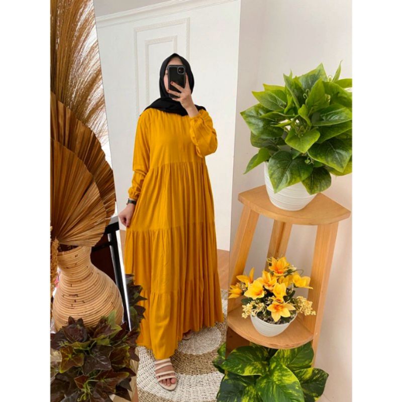 AMARA HOMEY DRESS MAXY / BASIC BASIKA HOMEY DRESS RAYON-Mustard