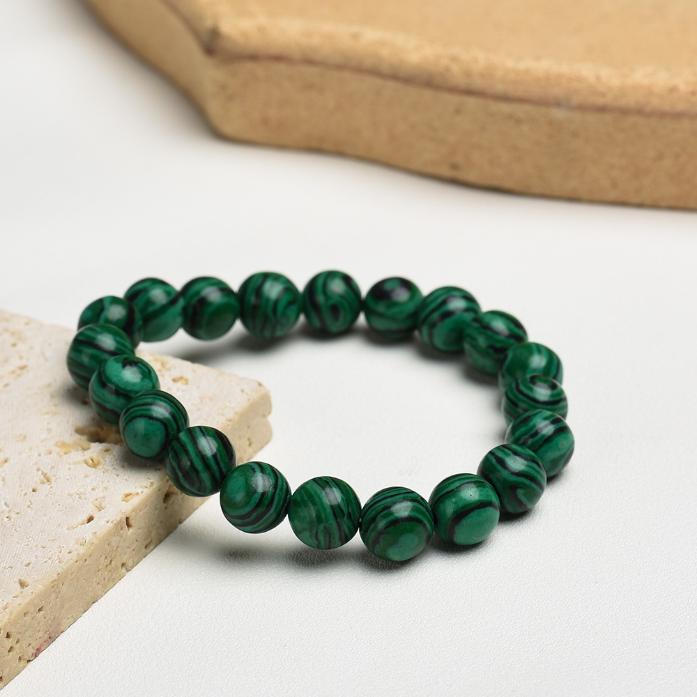 Gelang Manik-Manik Batu Malachite Pereda Stress Ukuran 10mm Adjustable Untuk Unisex