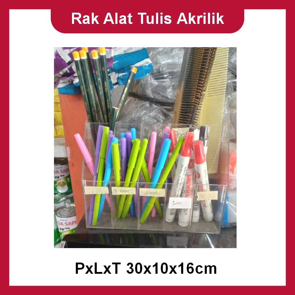 

Rak Alat Tulis Akrilik PxLxT 30x10x16cm