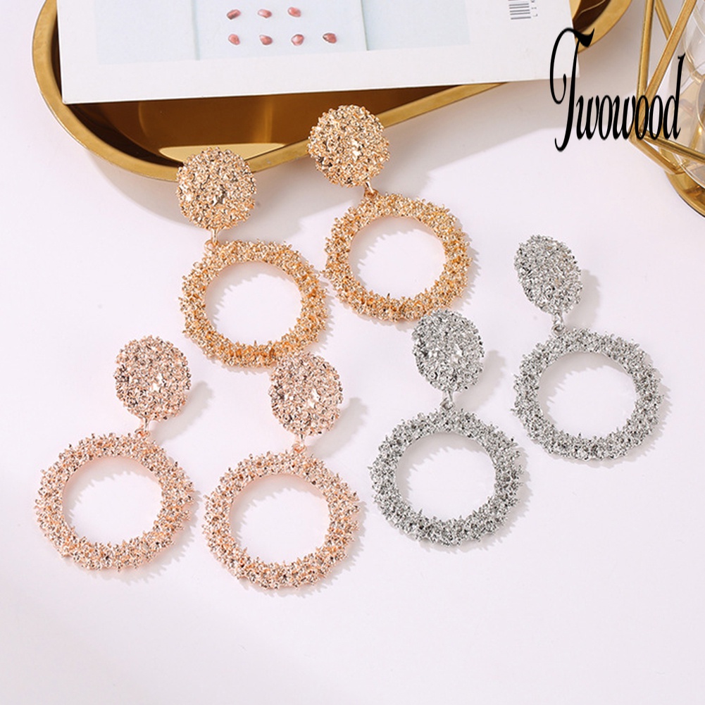 Anting Stud Bentuk Lingkaran Geometris Model Hollow Untuk Wanita