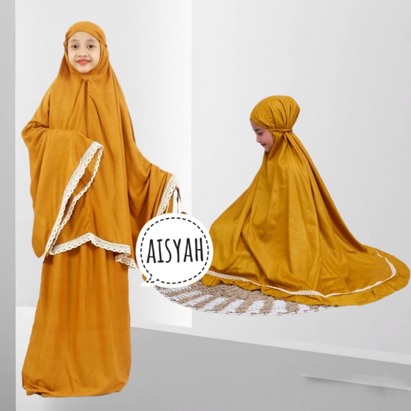 BiSA COD Mukena Anak AISYAH  Rayon Polos Renda Rajut yg super cute