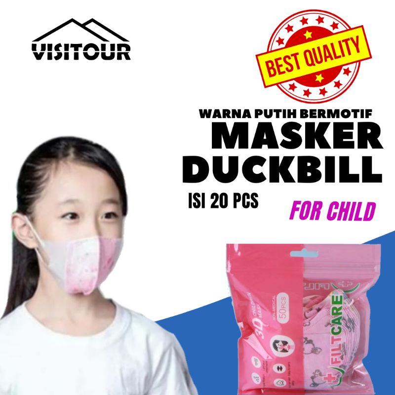 Masker Duckbill Anak Warna Pink 20 Pcs