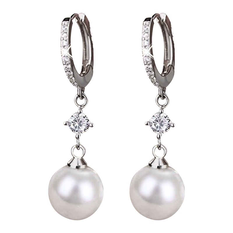 Fancyqube Anting Hoop Menjuntai Hias Mutiara Imitasi Warna Silver Untuk Wanita