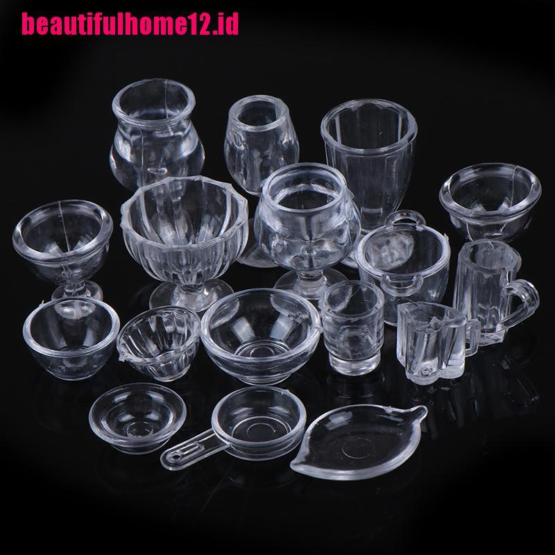 【beautifulhome12.id】17Pcs/Set 1:12 Dollhouse Miniature Transparent Tableware DIY Pretend Play Toys