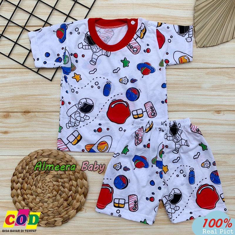 Setelan baju Bayi Lengan Pendek Motif Astronot Usia 3-12 Bulan Almeera Baby and Kids