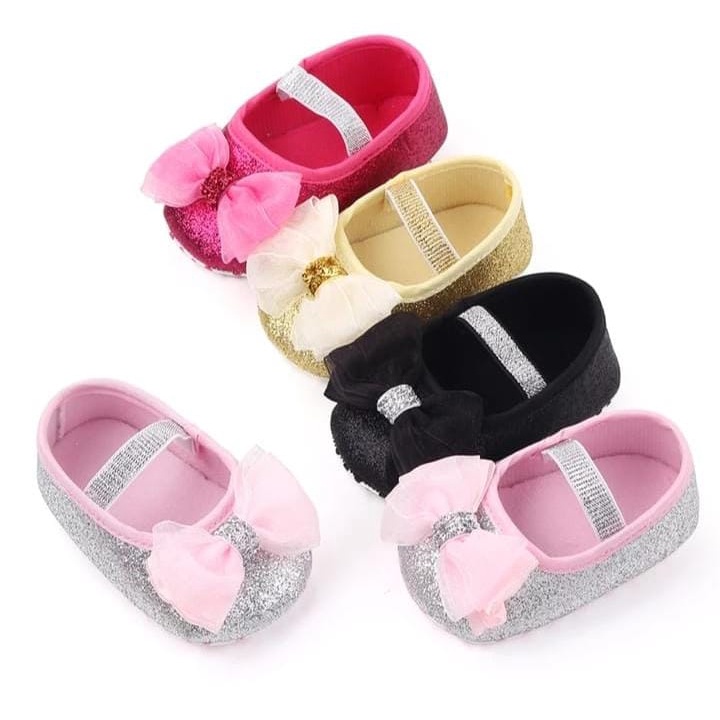 sepatu bayi perempuan 0-10 bulan /prewalkerbaby shoes gliter pita besar