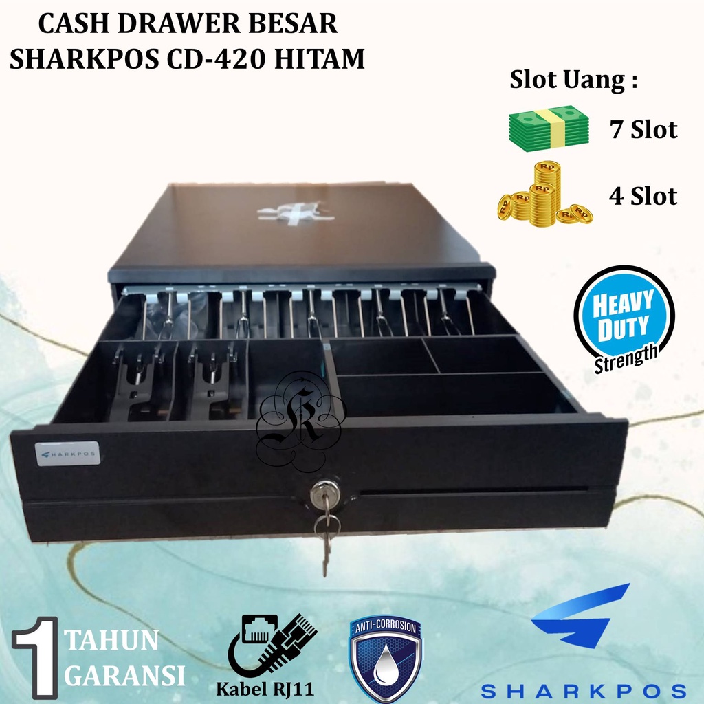 Cash Drawer Sharkpos CD-410 Laci Uang Kasir CD410/CD408/CD420 Support RJ11 Kotak Uang Kasir Printer Thermal Bluetooth 58mm/80mm