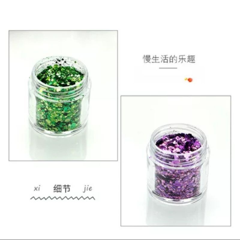 Sequins Mixed Glitter 10gr dengan serbuk bentuk hexagon untuk nail arts/DIY/Dekorasi Nail Arts