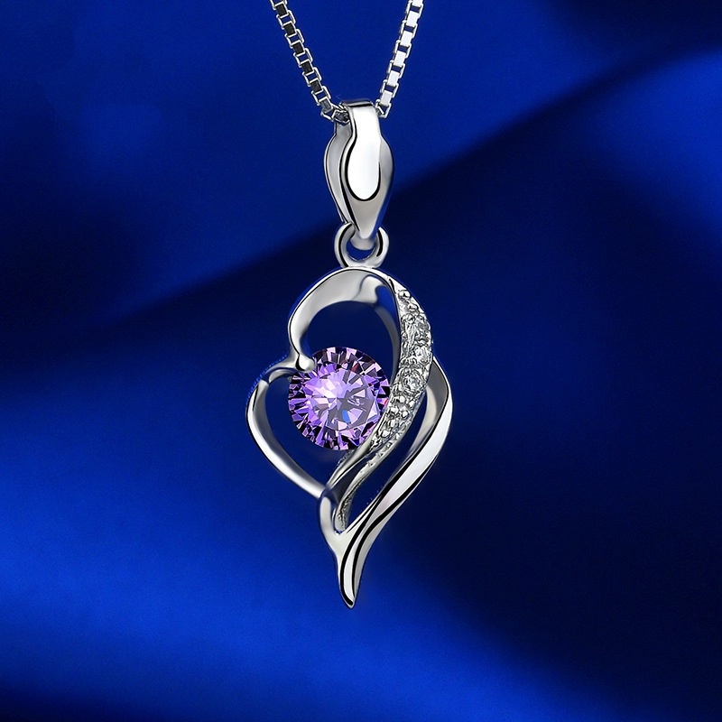 [Ready Stock]Fashion Silver Plated Heart Diamond Pendant Necklace