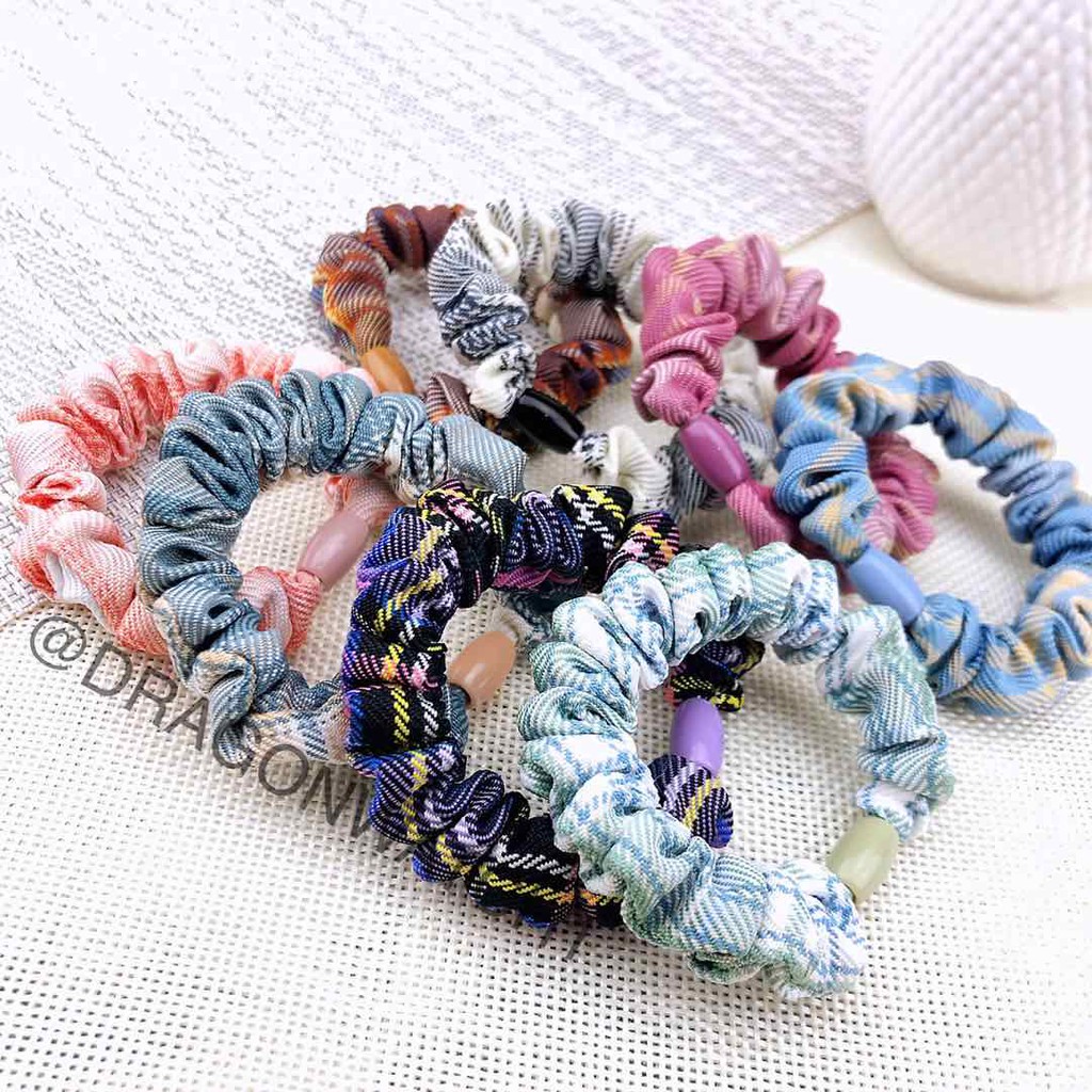 [Fashion Wanita] JK Ikat rambut motif kotak-kotak BM bahan kain cincin rambut kualitas import   T012