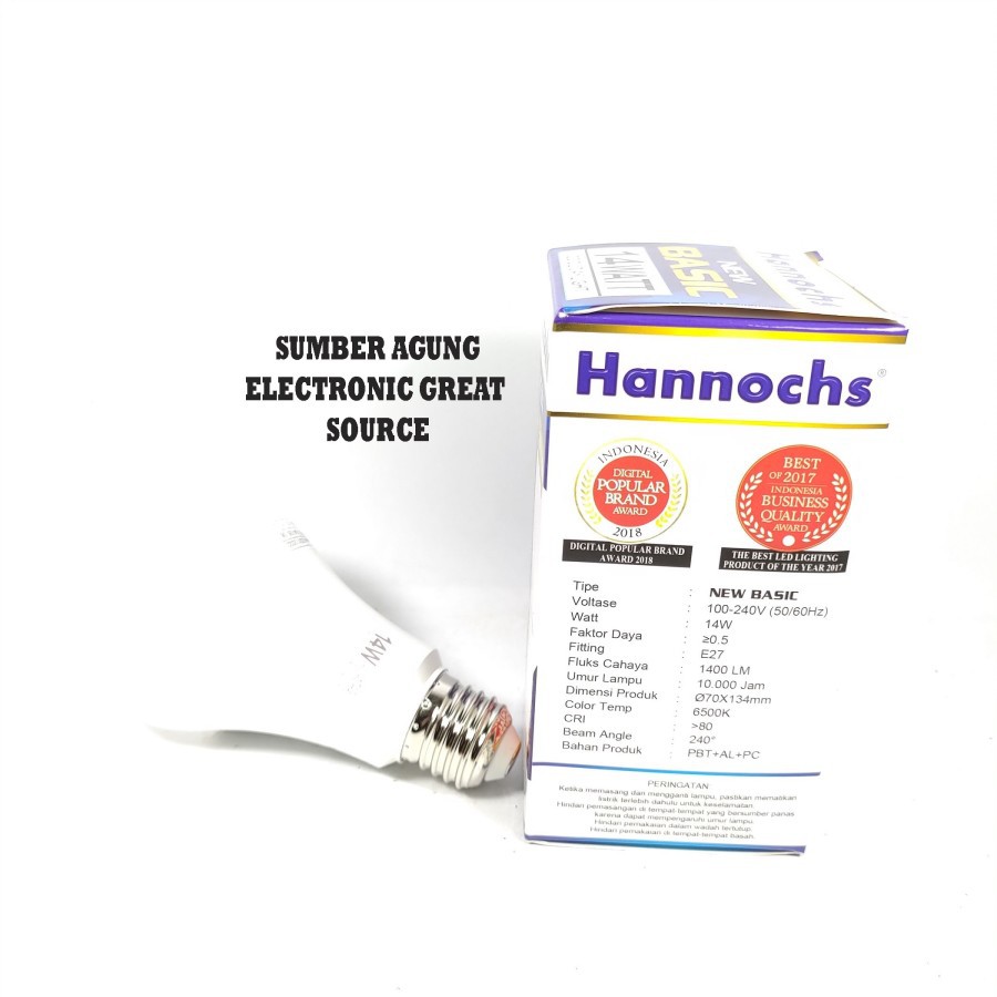 Hannochs Lampu LED 14W Basic Cool Daiylight Cahaya Putih 1400 Lumen Aw