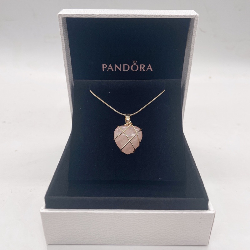 Pandora Kalung Rantai Emas 18K Liontin Hati Hias Cubic Zirconia Untuk Wanita