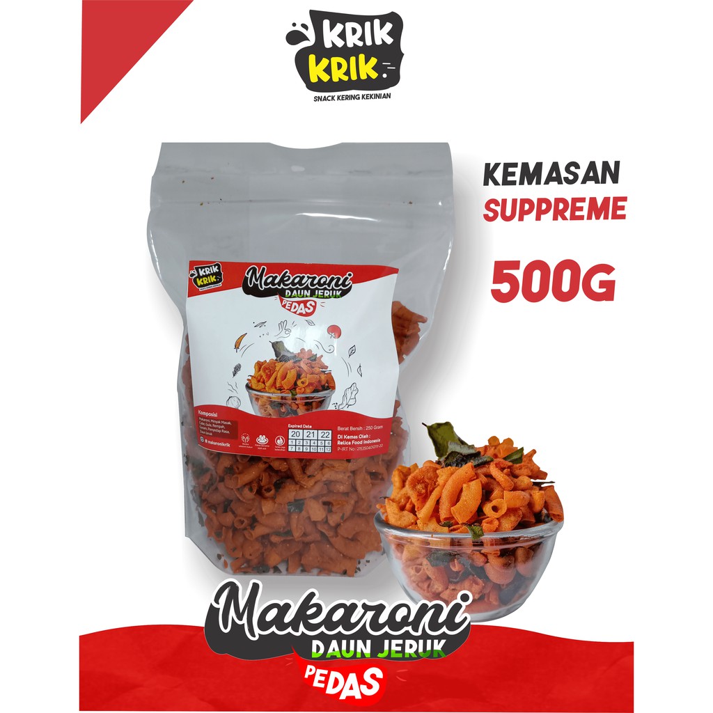 

Makaroni 500gr Cemilan Pedas Daun Jeruk Snack Makanan Ringan Kekinian | Camilan Bantet Ngehe Ngocor