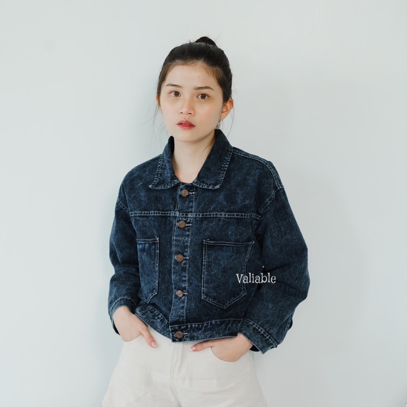 Pocket Jaket Jeans Crop Oversize Valiable