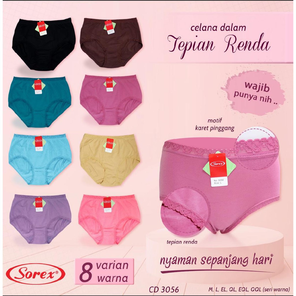 6 Pcs CD Sorex 3056 Renda Wanita Dewasa | Celana Dalam Sorex Perempuan Underwear Pakaian Dalam | Sguna Grosir Setengah Lusinan