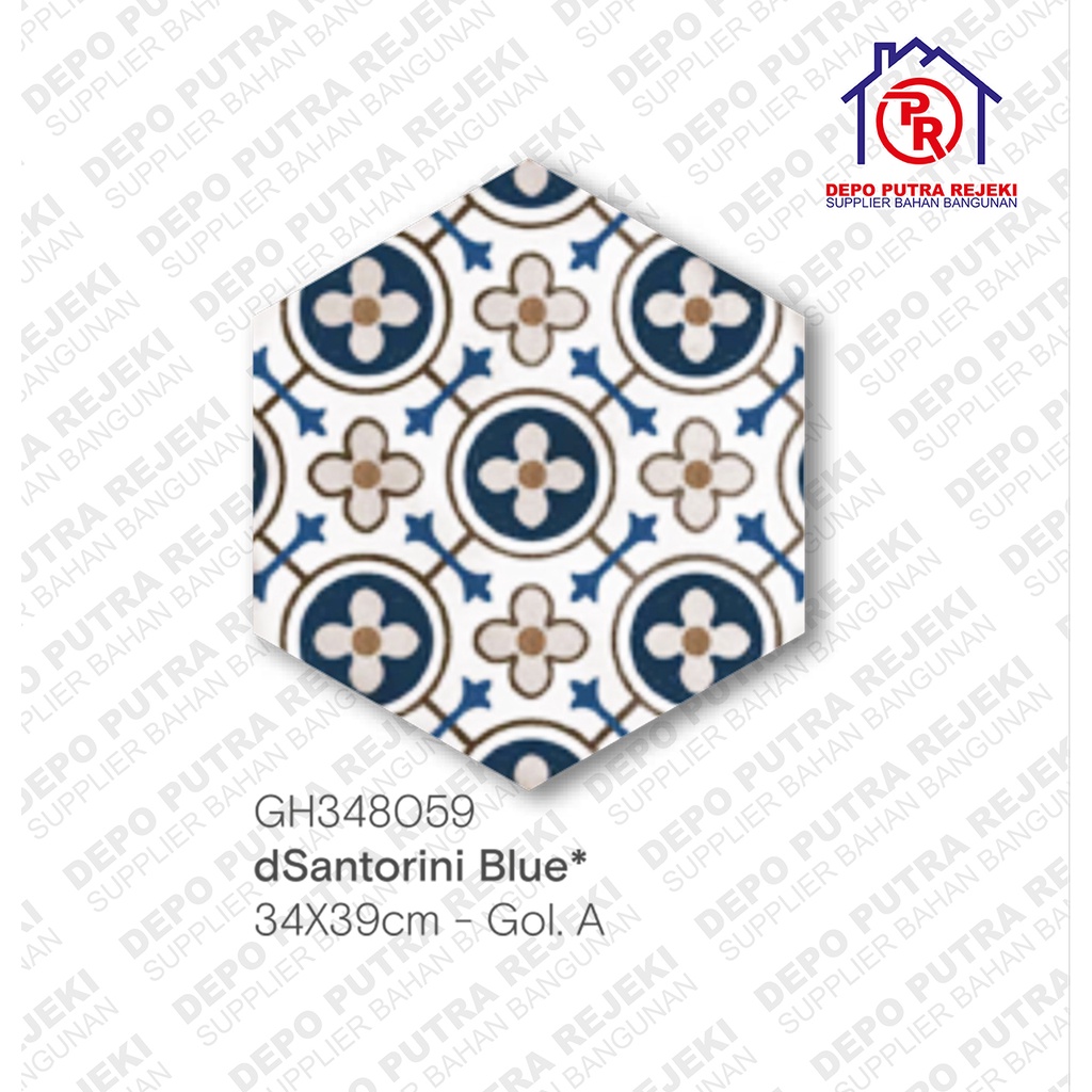 KERAMIK ROMAN HEXAGONAL - SEGI ENAM - DSANTORINI BLUE