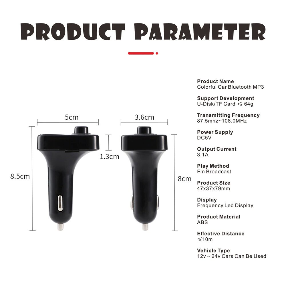 Car Bluetooth FM Transmitter Modulator MP3 Player 3.1A USB Charger