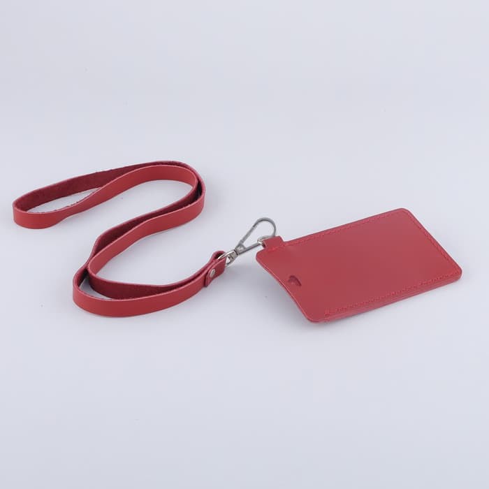 gantungan ID card kulit asli warna merah - id card holder PHID109