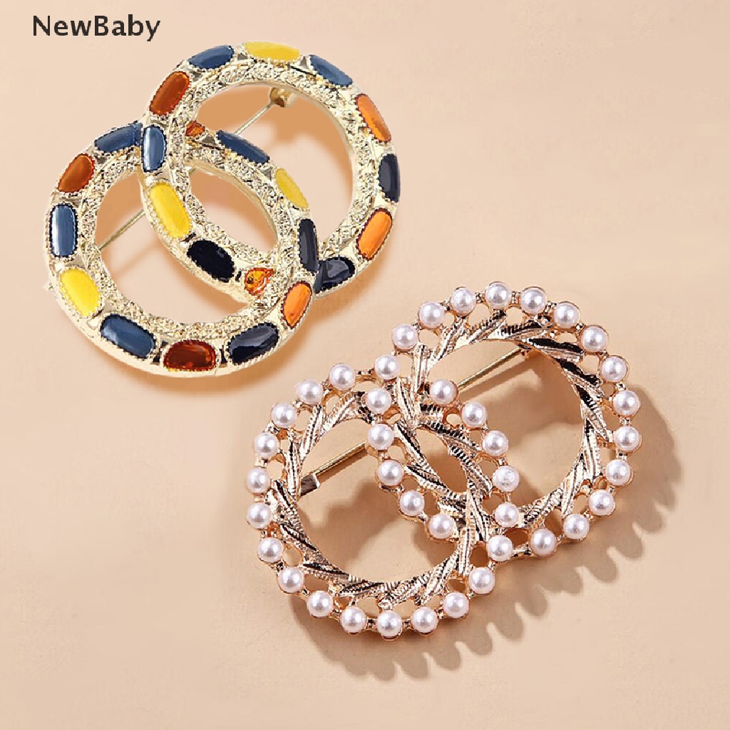 Newbaby Bros Pin Enamel Desain Lingkaran Ganda Hias Mutiara Imitasi Warna Warni Untuk Wanita
