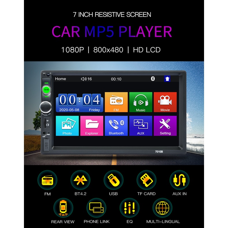 [Baru] 2din Radio Mobil 7 Inch Stereo Mobil LCD Layar Sentuh MP5 Player Bluetooth USB TF AUX-In Head Unit