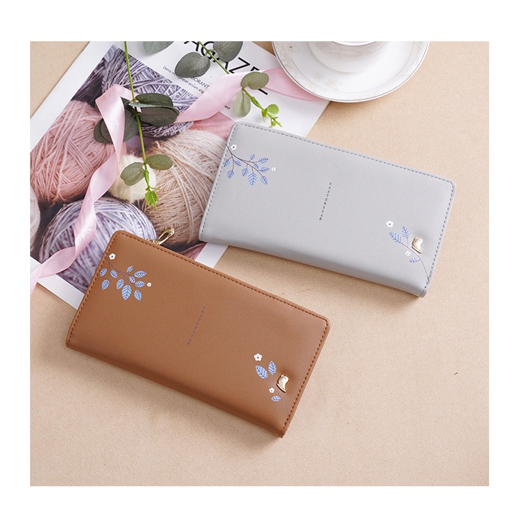 Dompet Wanita Motis Bunga Burung BS41 Dompet Panjang Lipat Resteting Wanita ACC